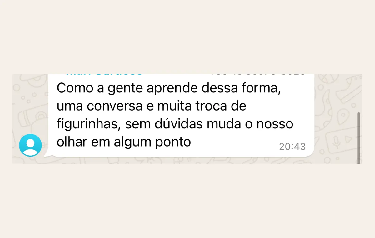 Depoimento sobre aprendizado por meio das conversas e trocas entre professores